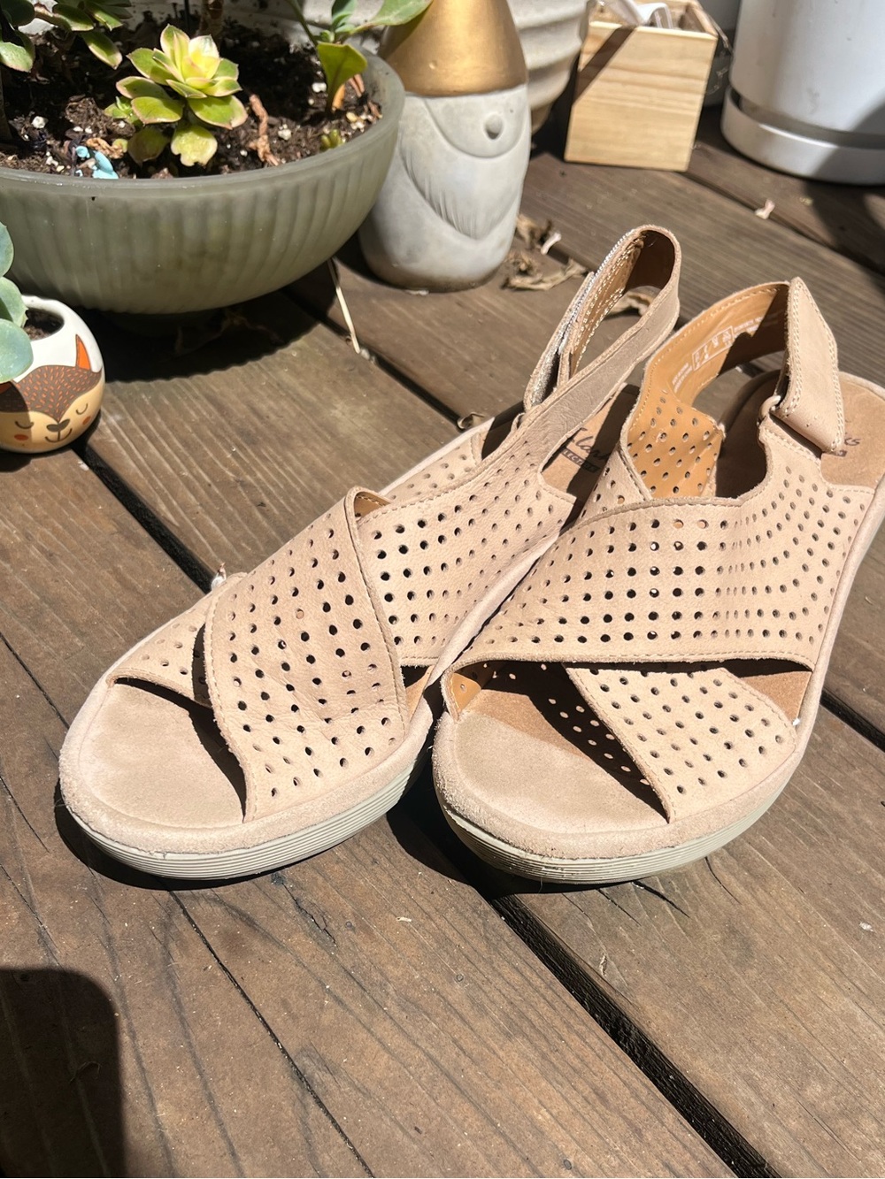 Clarks - Beige Suede Slingback Wedge Sandals - Picture 6 of 6